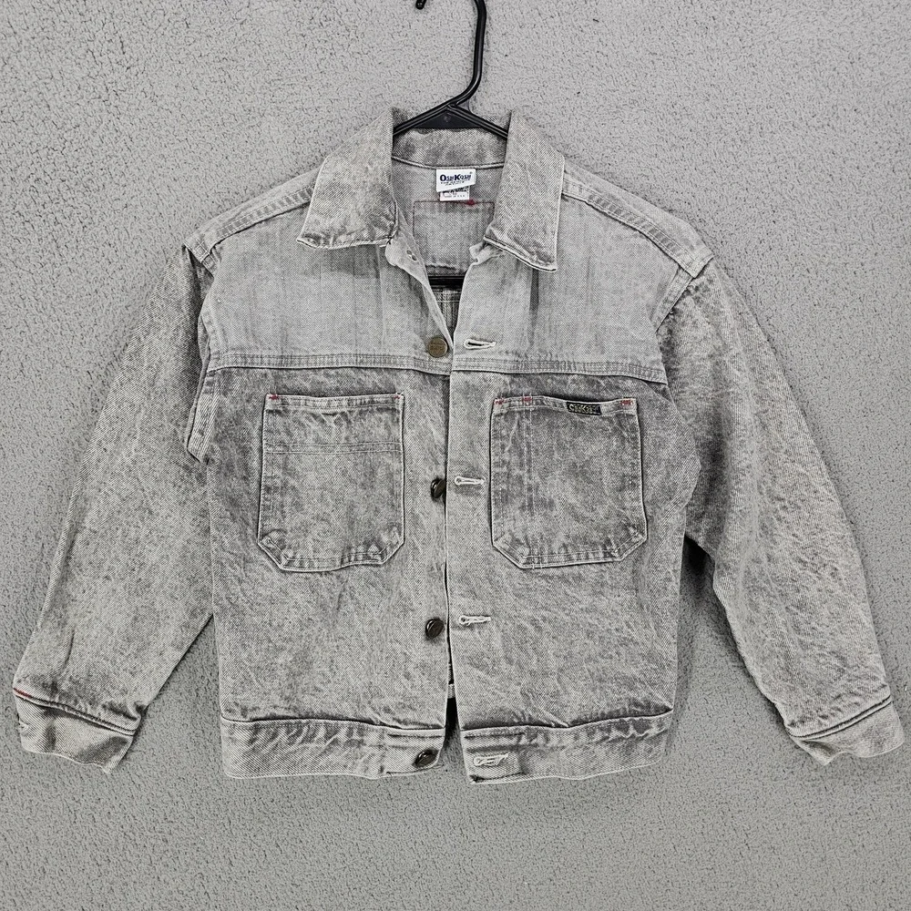 Vintage OshKosh B'gosh Jacket Kids 10 Gray Herringbone‎ Denim Workwear 90s USA